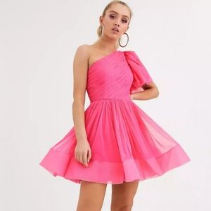 Lace & Beads puff ball sleeve mini prom dress